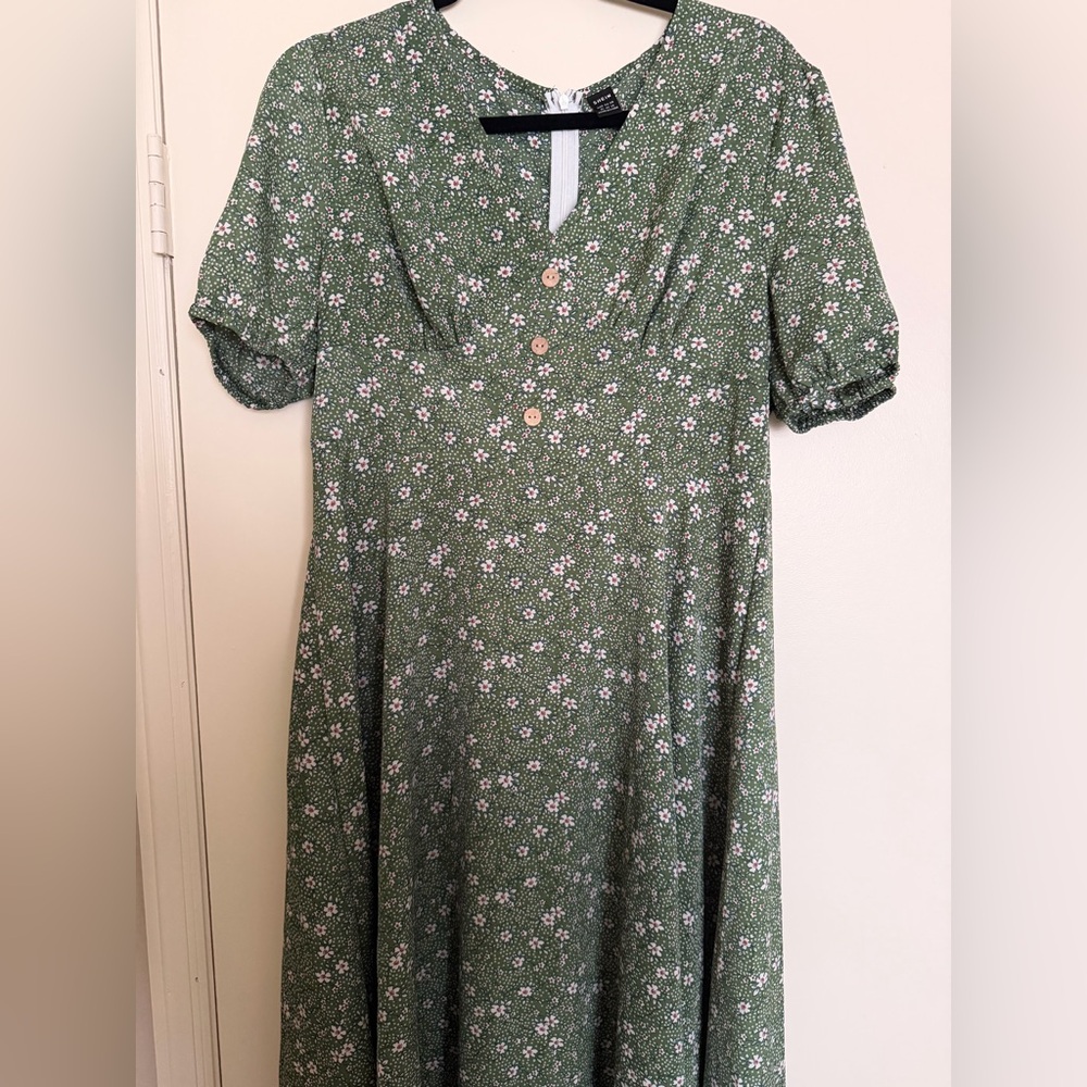 Women’s Midi Length Floral Green Dress